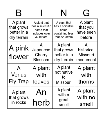 Botanical Gardens Bingo Card