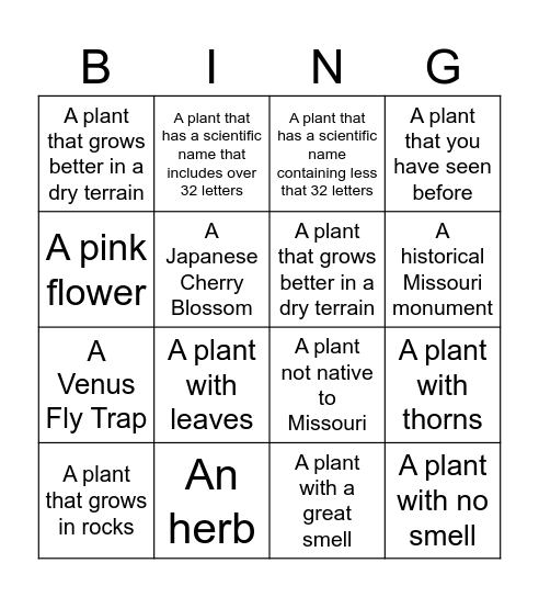 Botanical Gardens Bingo Card
