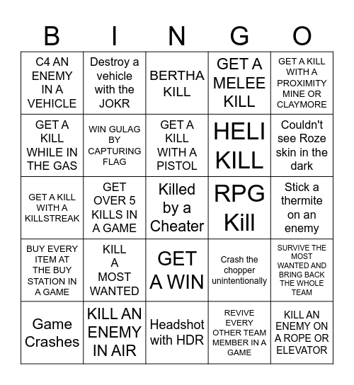 WARZONE BINGO Card