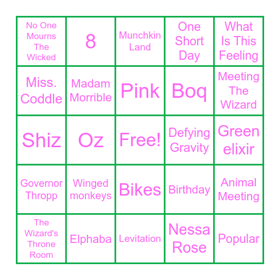 Wicked Birthday Bingo Card