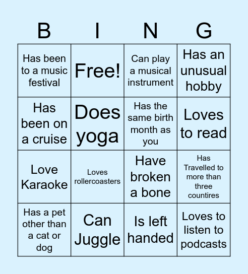 Identity Quest Bingo Card