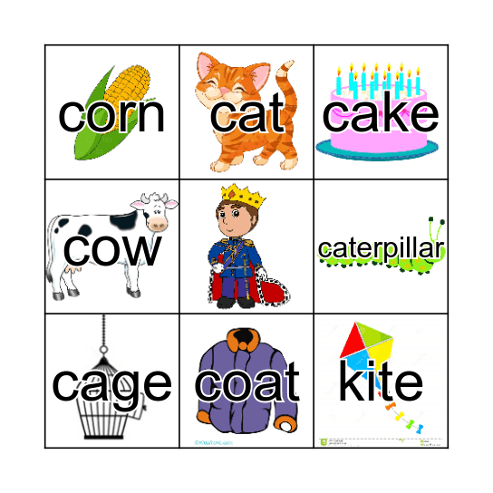 'k' words Bingo Card