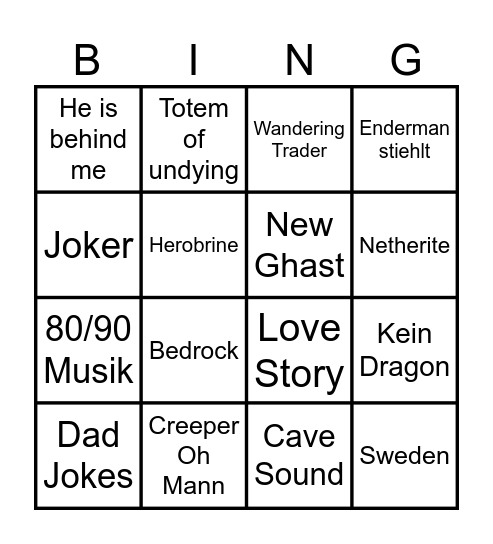 Minecraft Movie Bingo Card