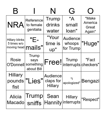 Trump vs Hillary debate #2 Bingo Card