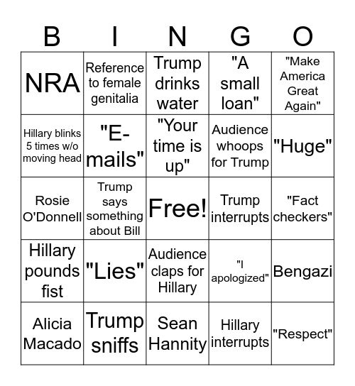 Trump vs Hillary debate #2 Bingo Card