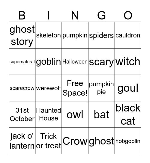 Halloween Bingo Card