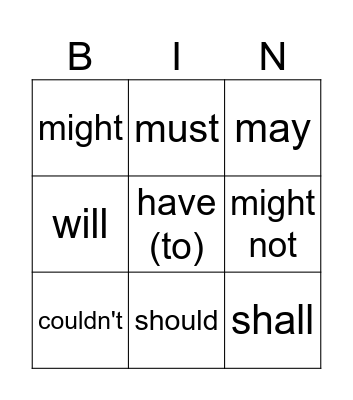 Modal Verbs Bingo Card