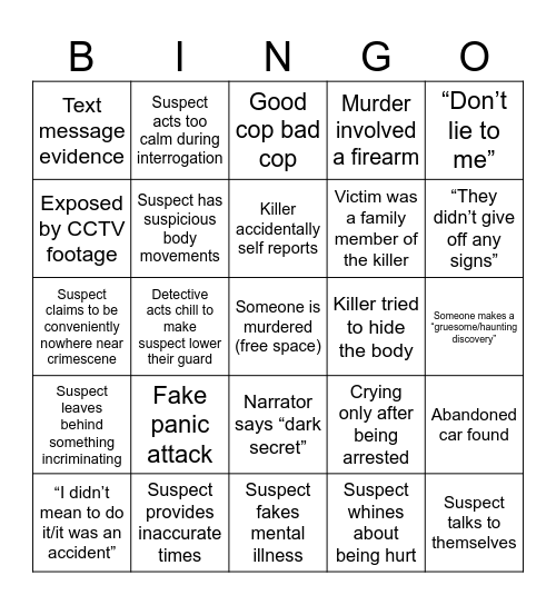 True Crime Documentary Bingo! Bingo Card