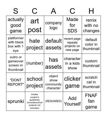 scratch recent page Bingo Card