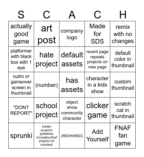 scratch recent page Bingo Card
