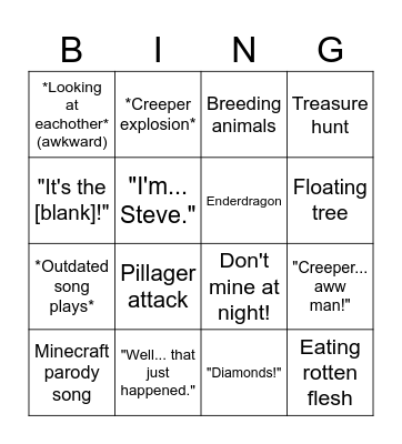 A Minecraft Movie Bingo Card