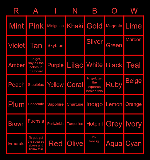 Color bingo Card