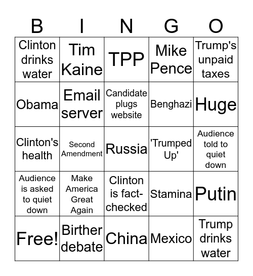 Debate Bingo Card