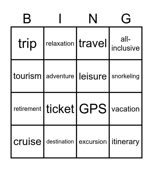 Travel Bingo Card