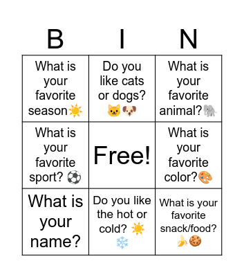 Get To Know You! Bingo Card