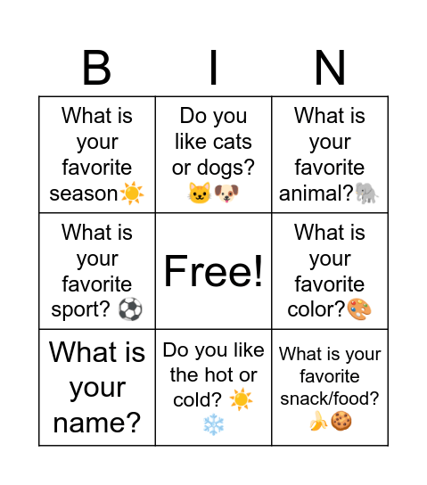Get To Know You! Bingo Card