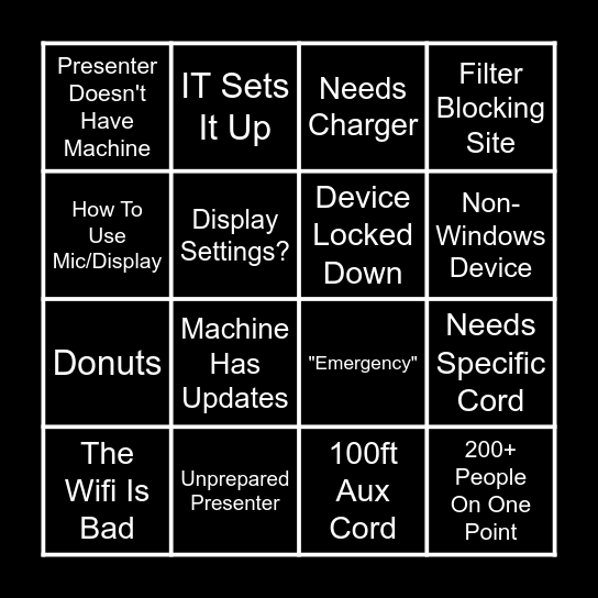 "IT" Events Bingo Card