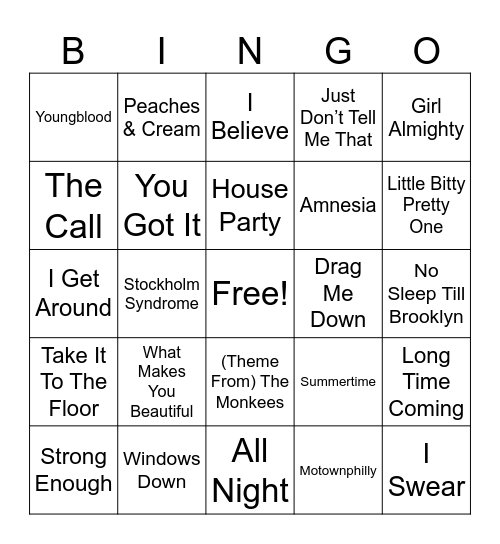Boy Band Music Bingo Round 4 Bingo Card