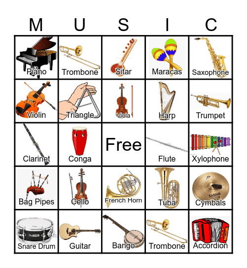 Musical Instruments Bingo Card