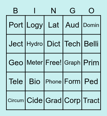 ROOT WORD Bingo Card