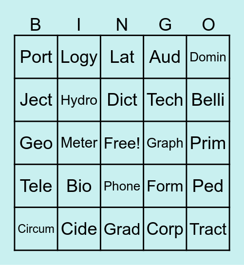 ROOT WORD Bingo Card