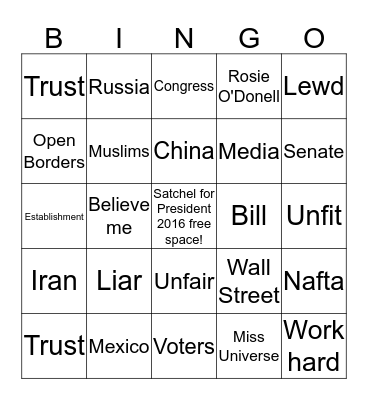 Satchel for President 2016  Rep. vs. Dem. Bingo Card