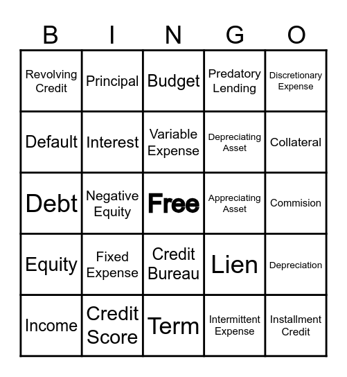Personal Finance Bingo Card