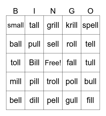 -ll words Bingo Card