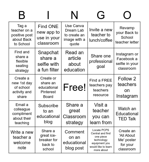 Back to School Bingo for Teachers Bingo Card