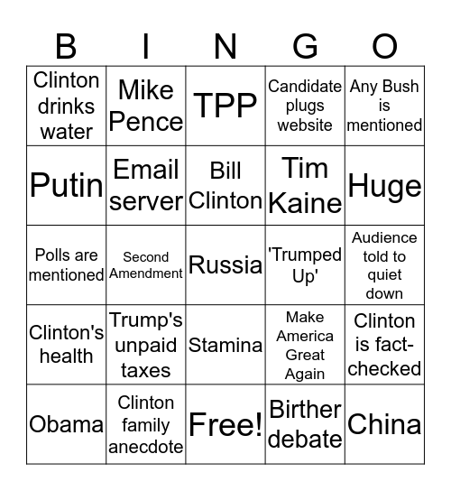 Debate Bingo Card