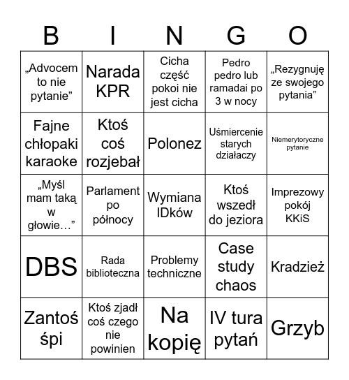 Parlament Wyjazdowy 2025 Bingo Card