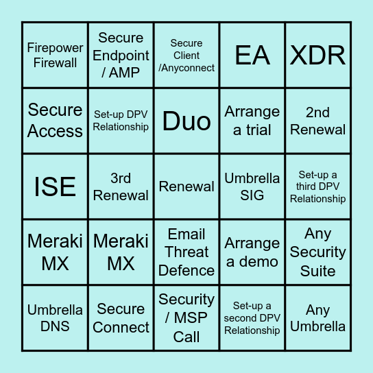 Cisco Security Bingo Card