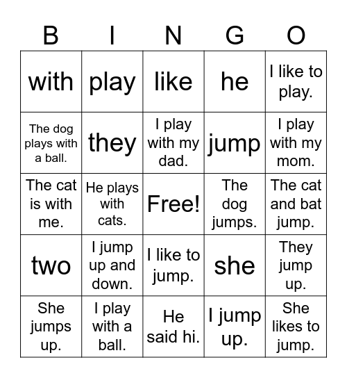 Jump play with Bingo Card