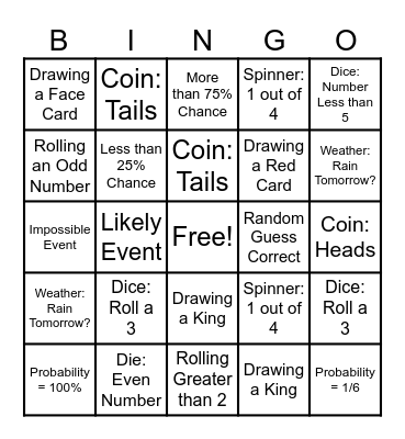 Probability Bingo Card