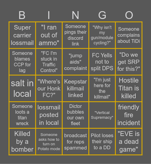 Gold Pen Bingo Card