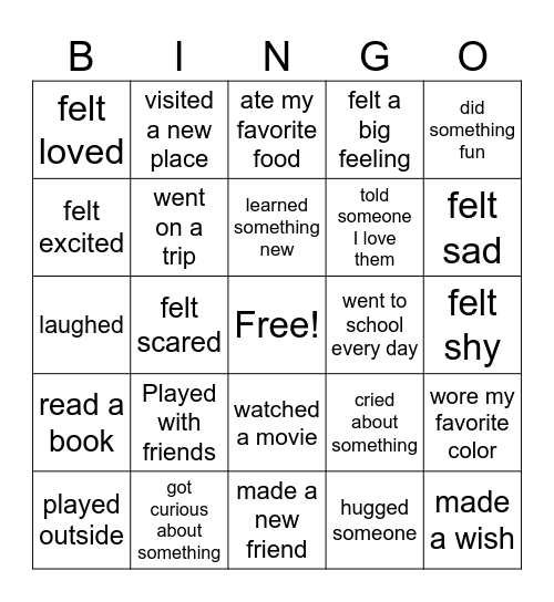 Last Week Bingo Card