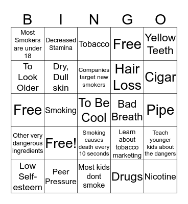 Tobacco Bingo Card