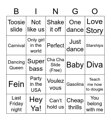Semi formal songs Bingo Card