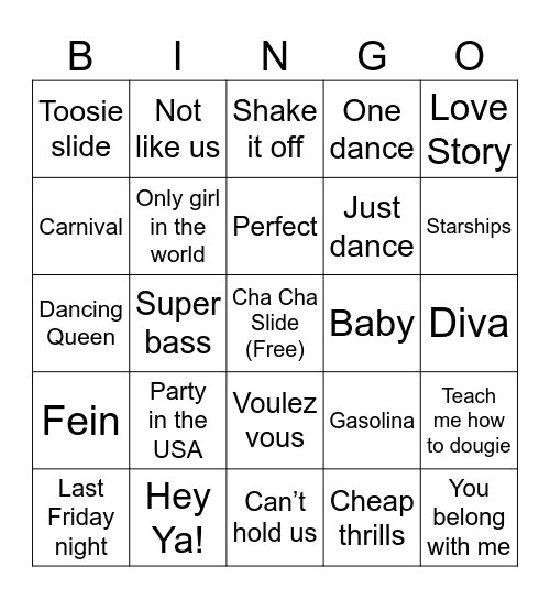 Semi formal songs Bingo Card