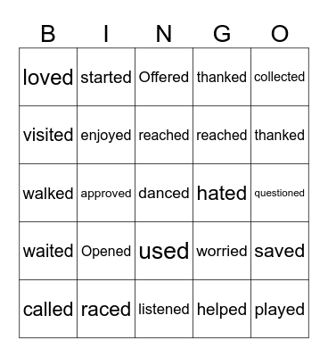 Past Tense Verbs Bingo Card