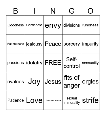 Fruit of the Spirit Bingo Card