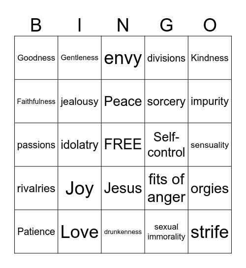 Fruit of the Spirit Bingo Card