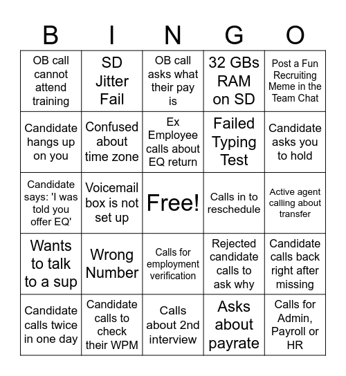 IB and OB Bingo Card
