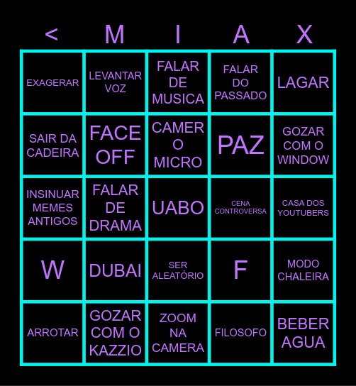 VIDEO WUANT REACT -DA MIA Bingo Card