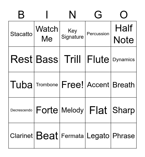 Band Bingo Card