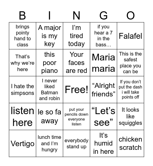 Professor Witt Bingo Card