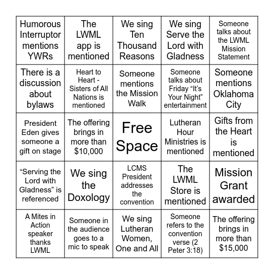 Omaha LWML Bingo Card