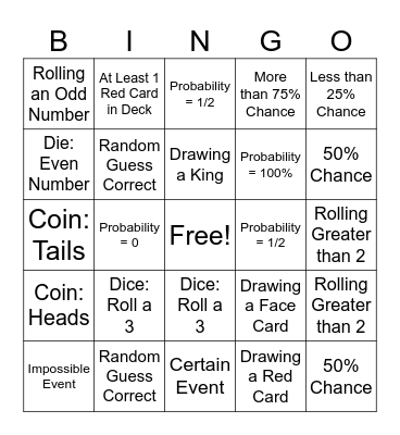 Probability Bingo Card
