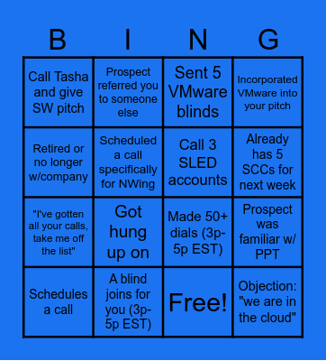 BDR Bingo Card