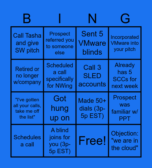 BDR Bingo Card
